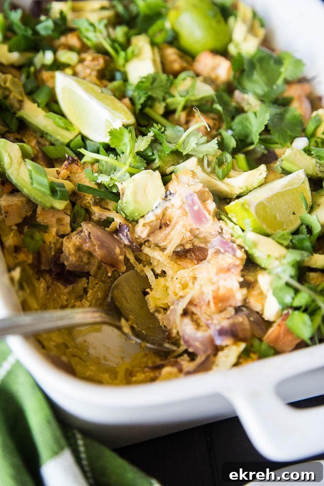 Green Chile Chicken Spaghetti Squash Bake