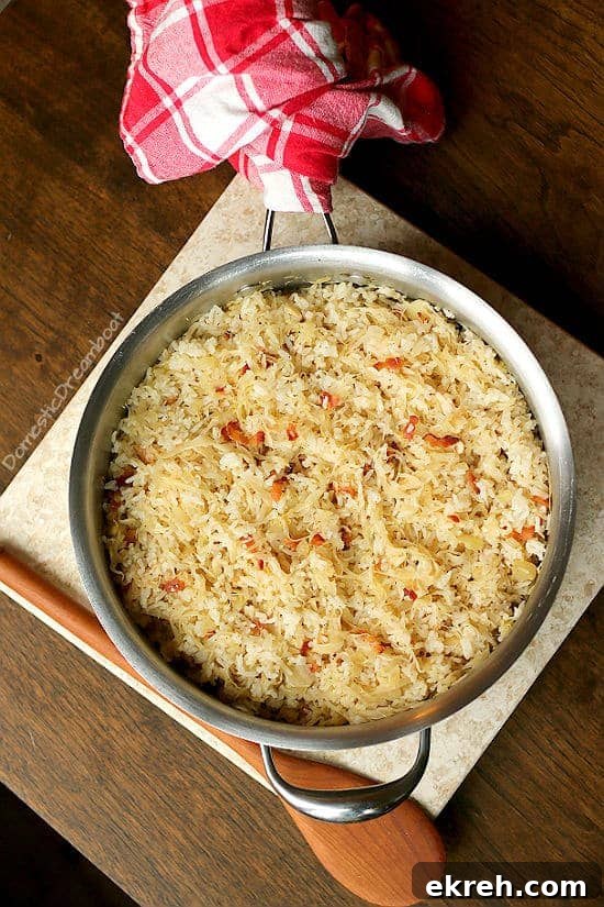 Deconstructed Cabbage Roll Skillet Recipe 3 Overhead photo of lazy cabbage rolls in pot