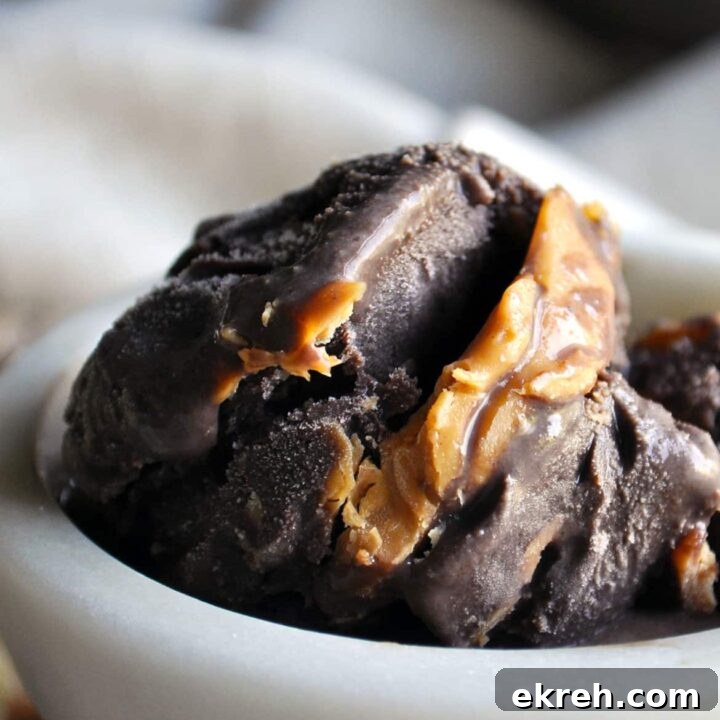 Homemade chocolate peanut butter ice cream recipe | ofbatteranddough.com