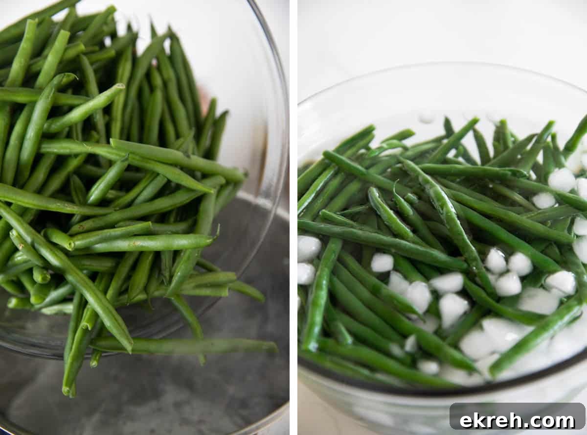 Blanching fresh green beans.