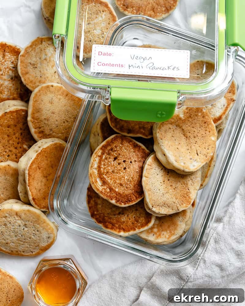 Easy Vegan Pancakes [Regular or Mini] in a storage container