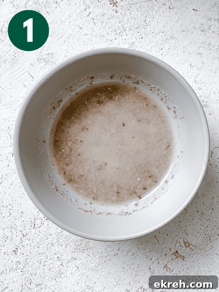 Fluffy Vegan Pancakes: Regular and Mini Recipes 4 process shot of flaxseed and water mixing in a bowl