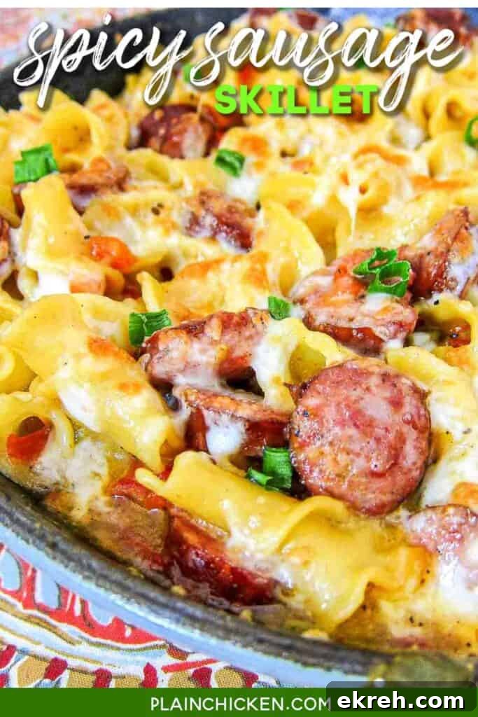 skillet of smoked sausage pasta