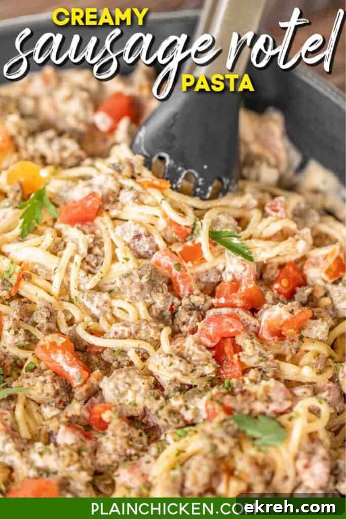 skillet of sausage and tomato pasta