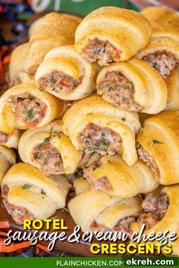 platter of crescent rolls stuffed with sausage cream cheese and rotel