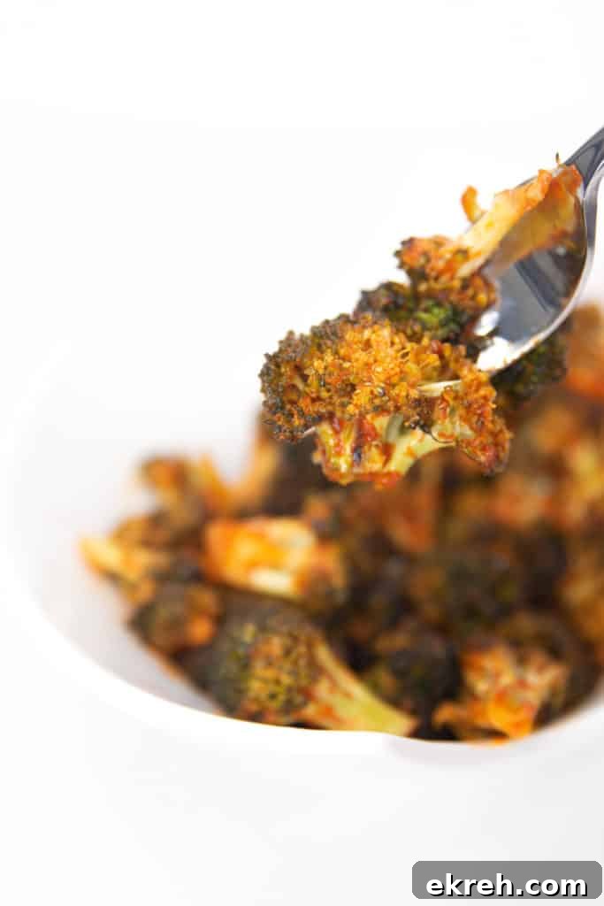roasted sriracha broccoli on a baking sheet