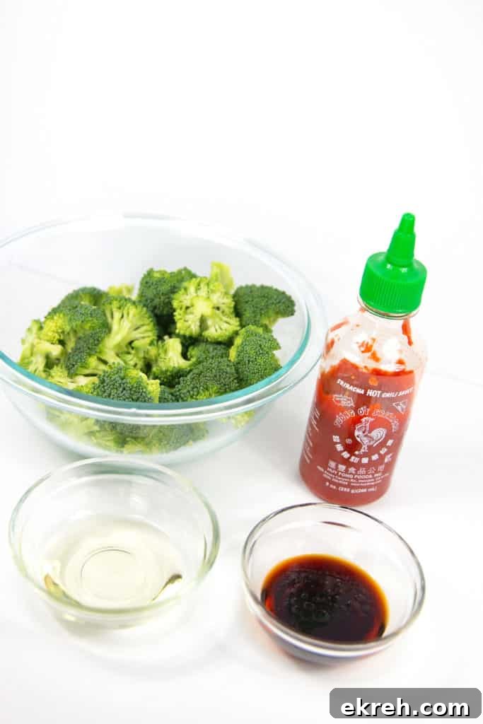 close up of sriracha broccoli