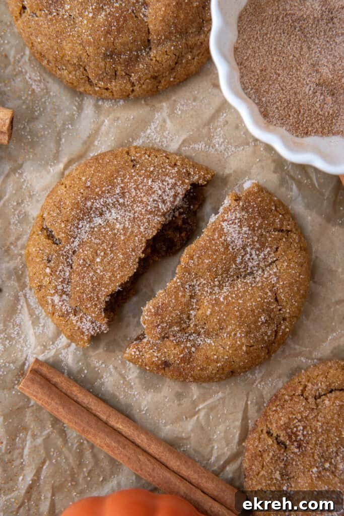 Chewy Brown Butter Pumpkin Snickerdoodle Cookies Recipe 9 Brown Butter pumpkin snickerdoodle cookies split in half