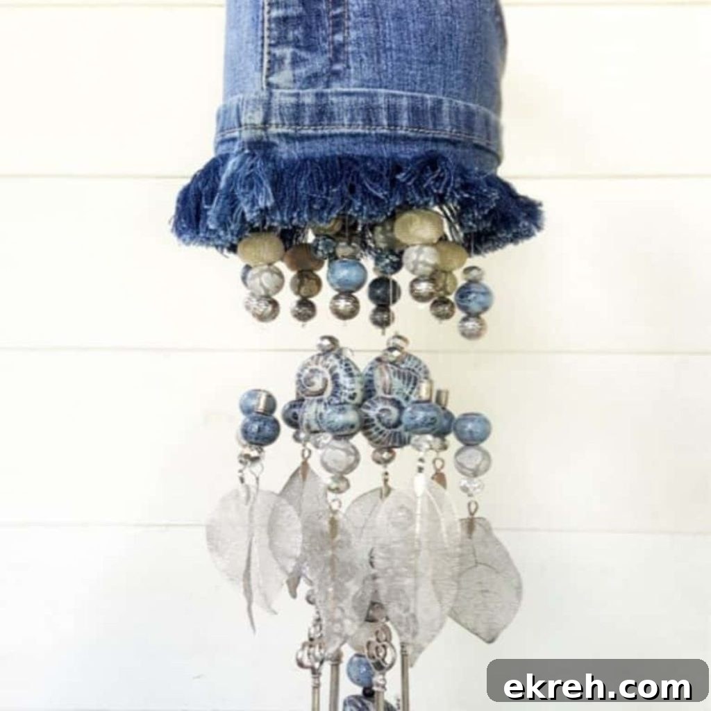 Denim Wind Chime With Beads And Charms