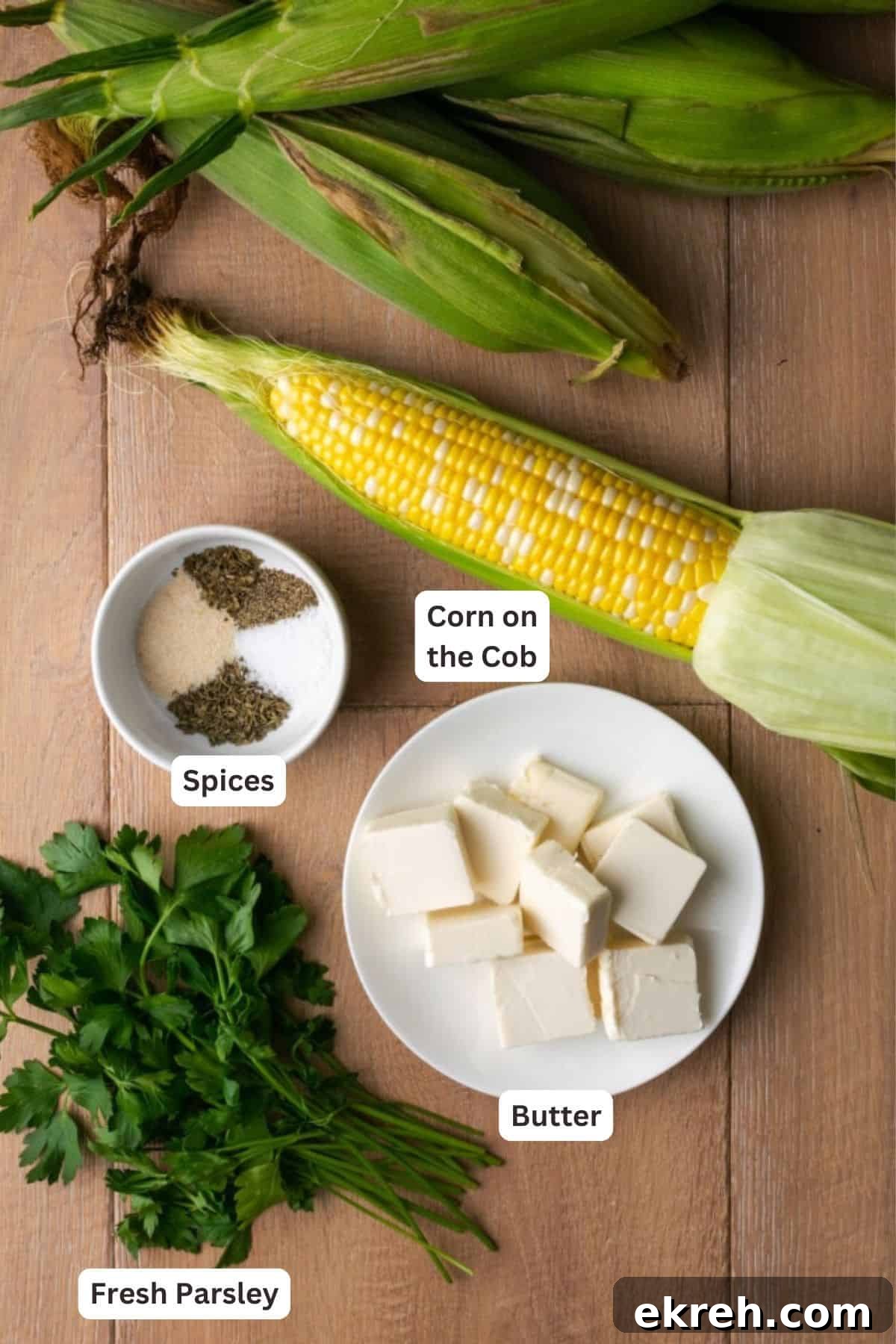 Ingredients for Instant Pot Corn on the Cob with Herb Butter.