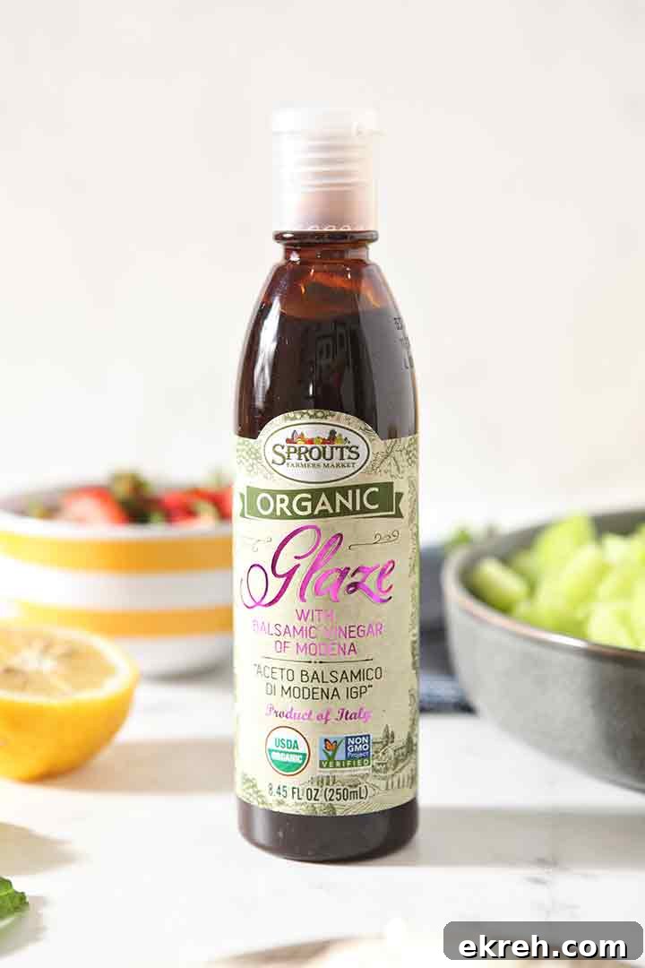 Close up of Sprouts Balsamic Glaze, shown with other recipe ingredients