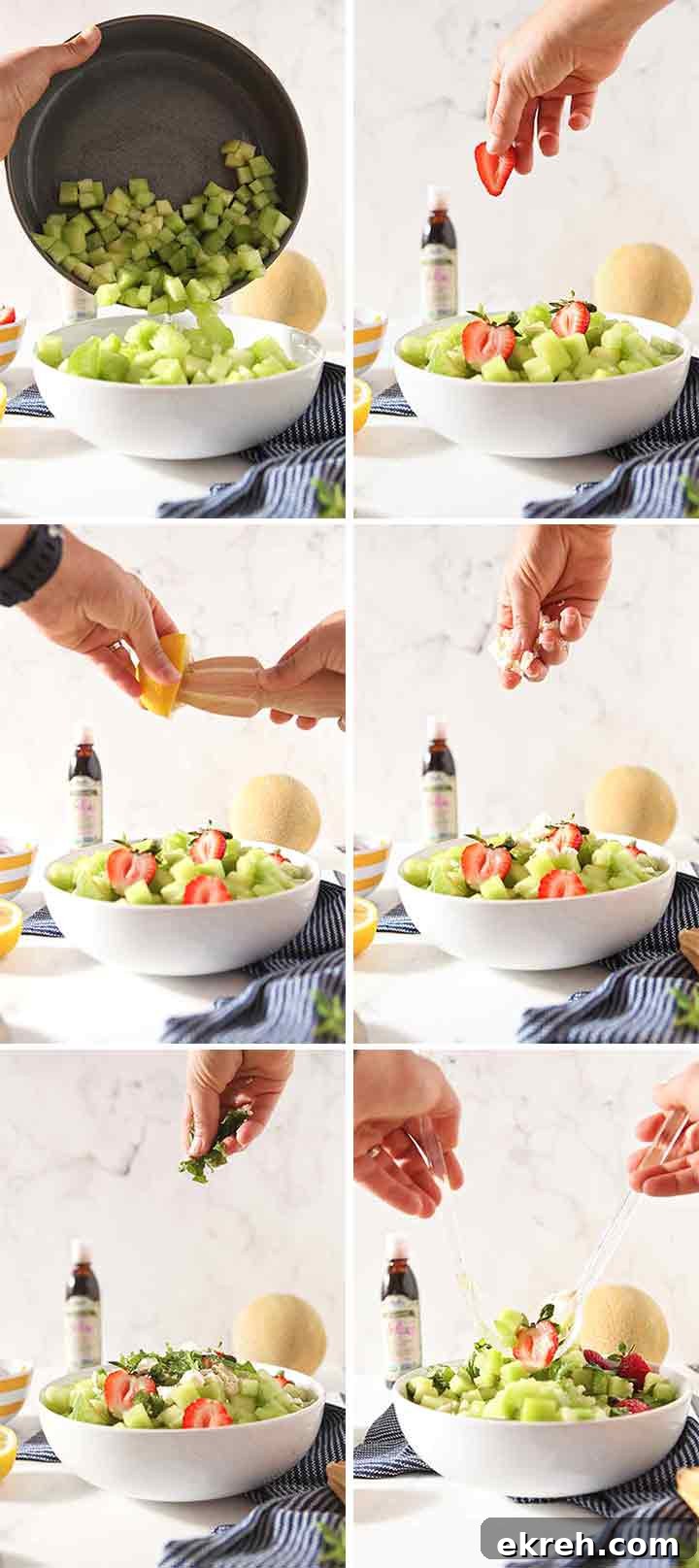 A collage shows how a woman puts together the dish, step by step