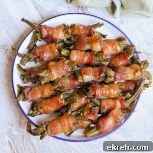 Brown Sugar Bacon Wrapped Green Bean Bundles Recipe 12 plate of bacon wrapped green bean bundles.