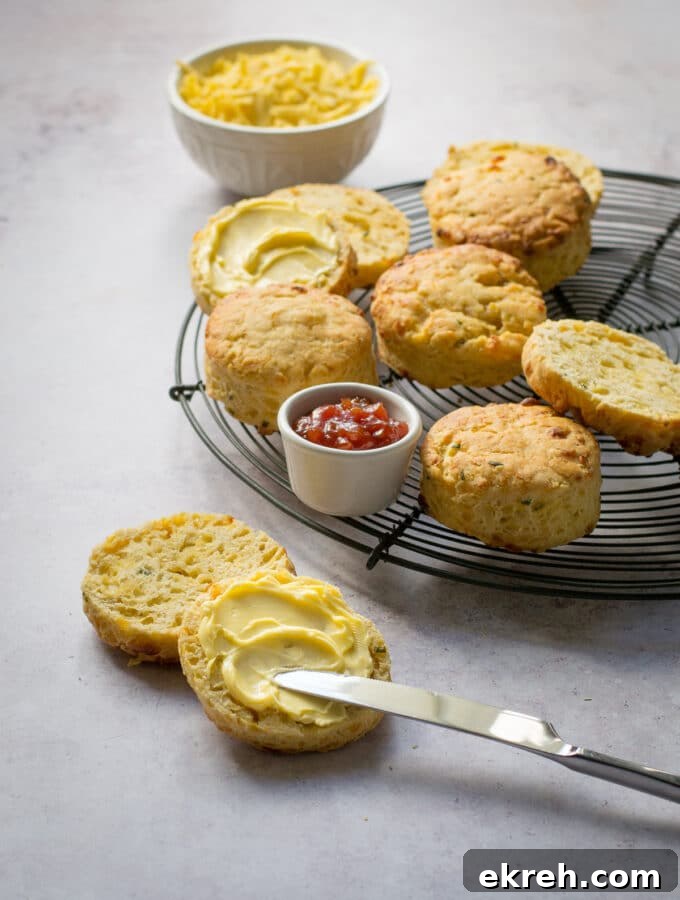 Easy Vegan Cheese Scones being buttered
