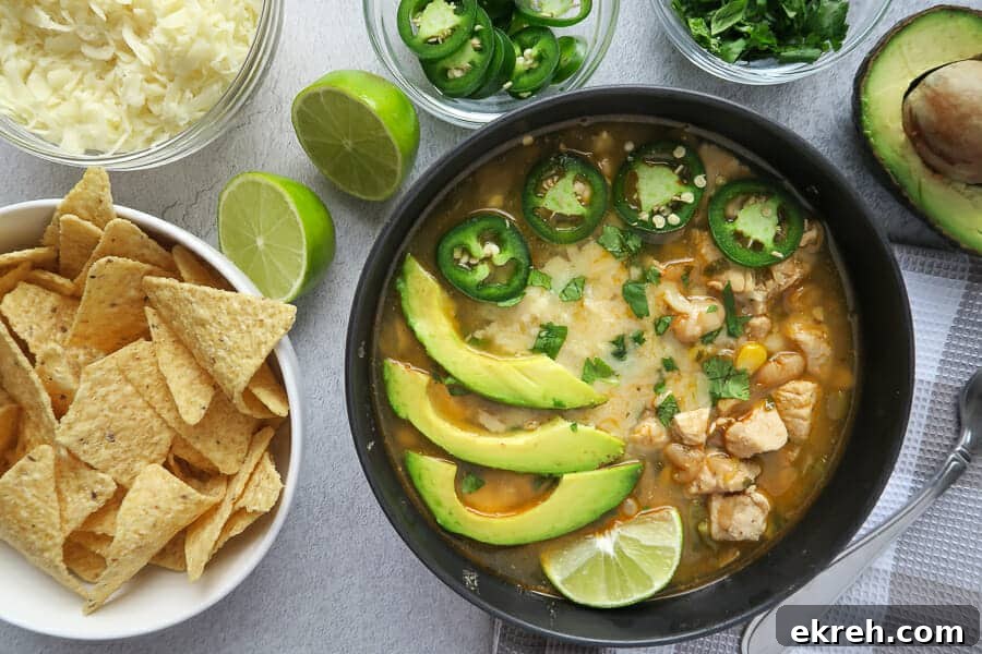 overhead shot of the instant pot white chicken chili (dairy-free)