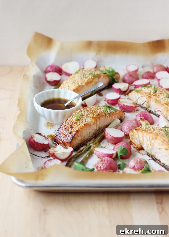 One-Pan Sesame Salmon with Roasted Radishes // FoodNouveau.com