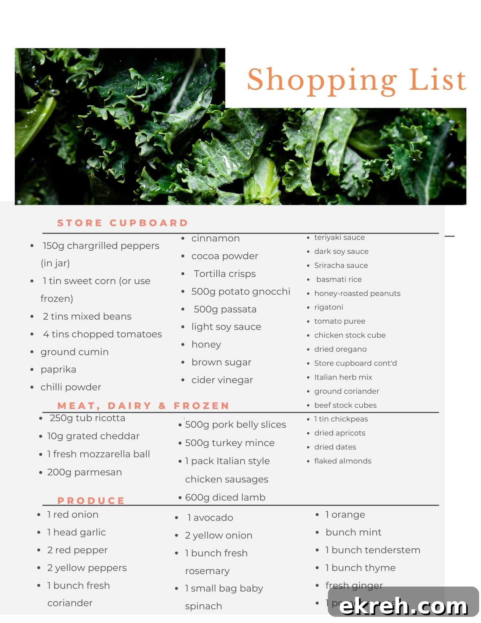 Aldi budget meal plan shopping list