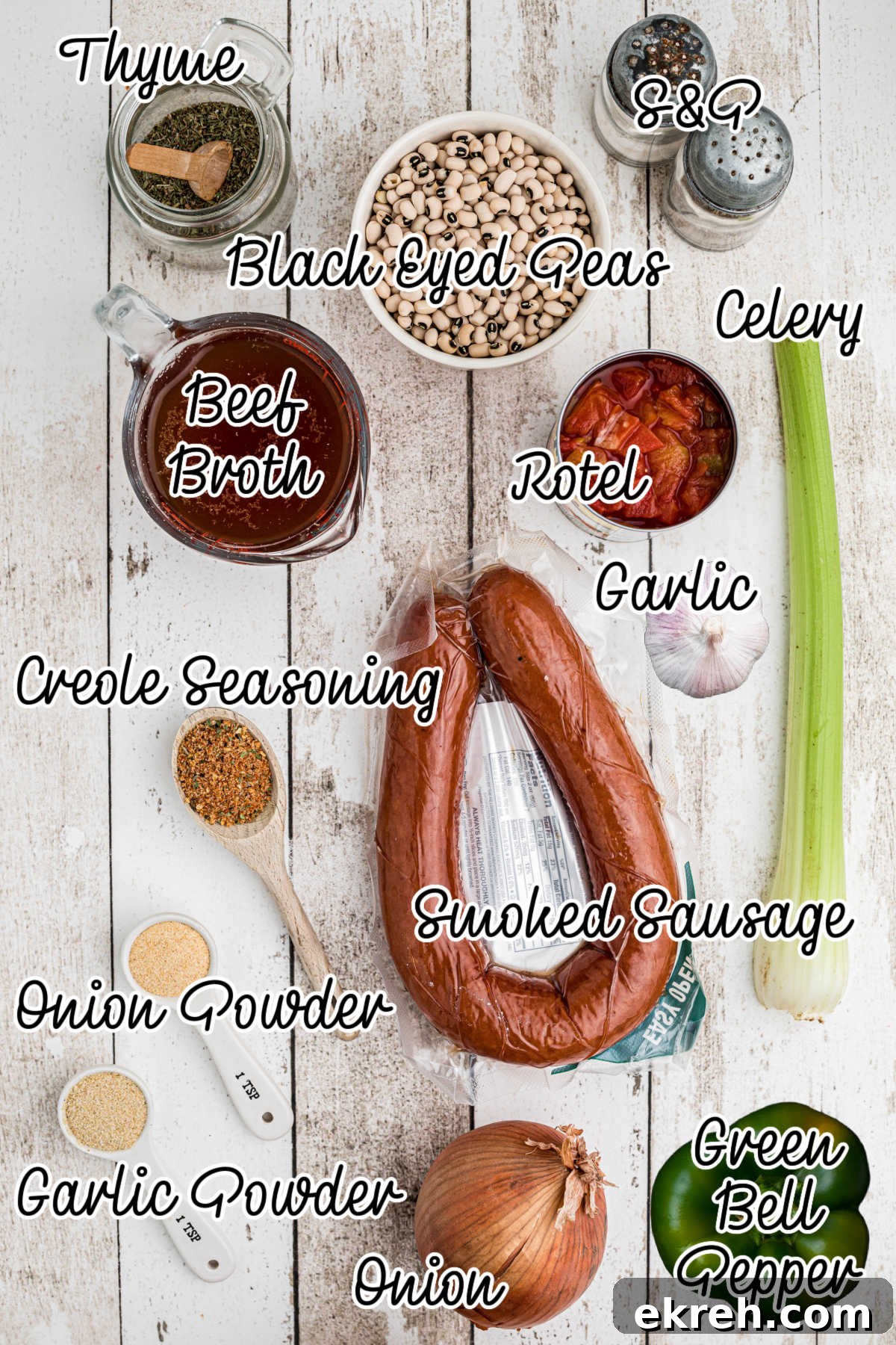 crock pot hoppin john ingredients laid out.