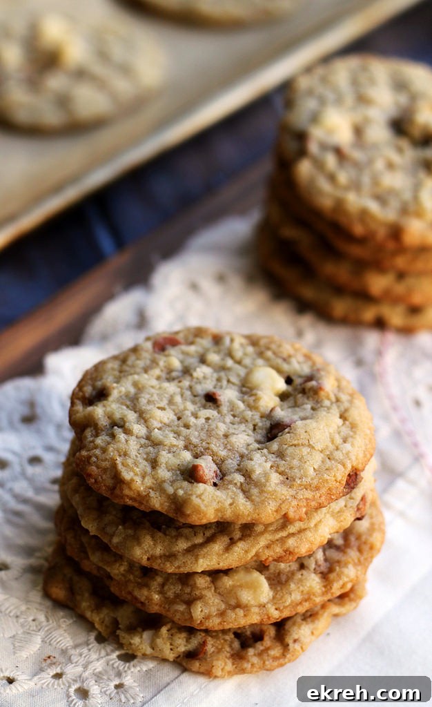 chewy cinnamon white chocolate chip coconut cookies