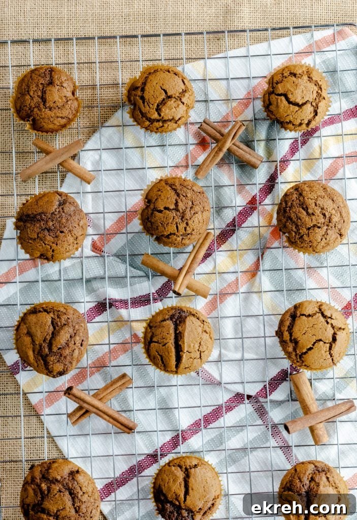 Cupcakes with delicious gingerbread spices. Topping this gingerbread classic flavor is a spiced buttercream frosting. Unfrosted gingerbread cupcakes resting on a wire rack with cinnamon sticks.