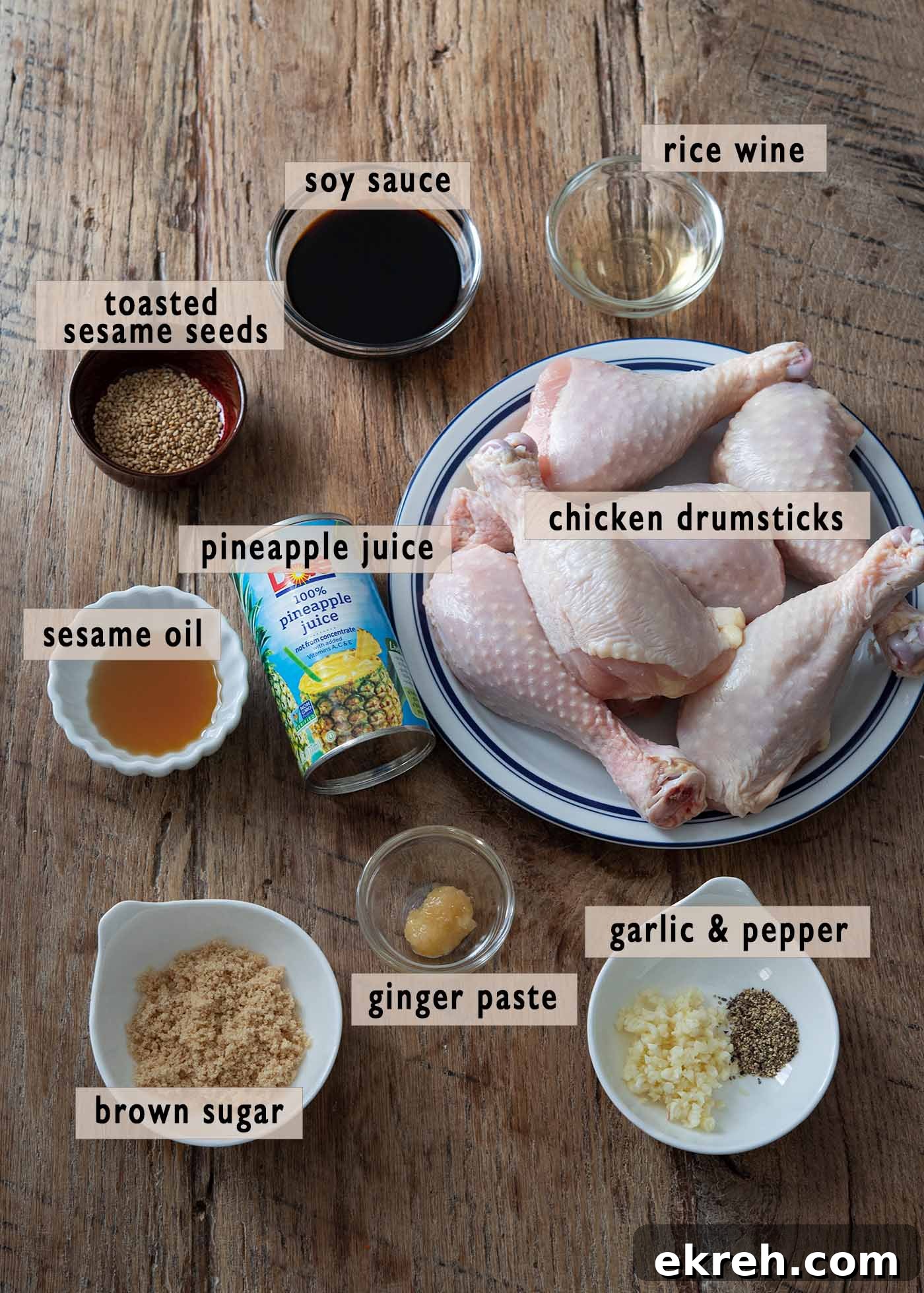 Ingredients for making no-sake teriyaki chicken.